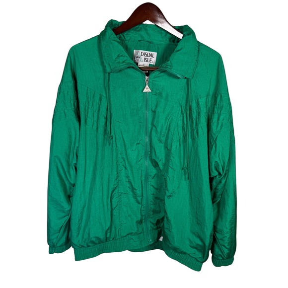 Casual Isle Jackets & Blazers - Vintage Casual Isle Emerald Green Windbreaker Full Zip Jacket Size Lg Retro 80's